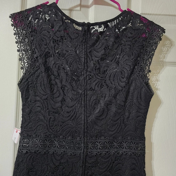 NWT Bisou Bisou Black Lace Shift Midi Dress, Fitted, Cap Sleeves, Lined, Size 6. - Picture 5 of 15